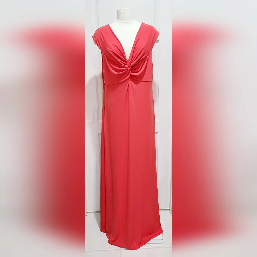 Old Navy The Occasion Off-Shoulder Twist Front Maxi Dress Live Coral XL Tall NWT - Picture 3 of 11